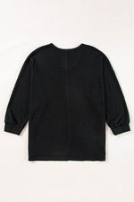 Load image into Gallery viewer, Rose Red Waffle Knit Side Slits Loose Fit V Neck Top - Fashion Queen - 28