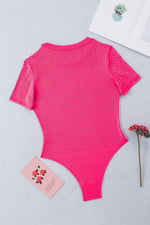 Load image into Gallery viewer, Rose Rhinestone Allover Round Neck Short Sleeve Bodysuit - Fashion Queen - 5
