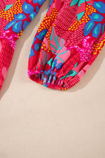 Load image into Gallery viewer, Rose Tropical Printed Lantern Sleeve V Neck Ruffled Plus Size Mini Dress - Fashion Queen - 10