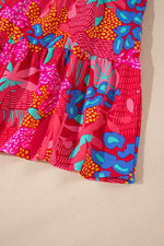 Load image into Gallery viewer, Rose Tropical Printed Lantern Sleeve V Neck Ruffled Plus Size Mini Dress - Fashion Queen - 8