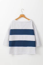 Load image into Gallery viewer, Sail Blue Colorblock Striped Patchwork 3/4 Sleeve Raw Seamed Sweatshirt - Fashion Queen - 6