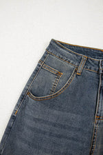 Load image into Gallery viewer, Sail Blue Exposed Stitching Loose Straight High Waist Jeans - Fashion Queen - 14