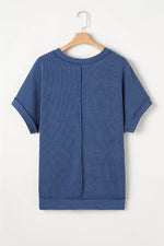 Load image into Gallery viewer, Sail Blue Ribbed V Neck Tee and Pants Plus Size Set - Fashion Queen - 14