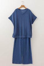 Load image into Gallery viewer, Sail Blue Ribbed V Neck Tee and Pants Plus Size Set - Fashion Queen - 17