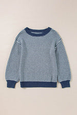 Load image into Gallery viewer, Sail Blue Striped Lantern Sleeve Drop Shoulder Cozy Sweater - Fashion Queen - 5