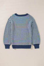 Load image into Gallery viewer, Sail Blue Striped Lantern Sleeve Drop Shoulder Cozy Sweater - Fashion Queen - 6