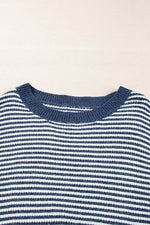 Load image into Gallery viewer, Sail Blue Striped Lantern Sleeve Drop Shoulder Cozy Sweater - Fashion Queen - 7