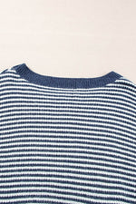Load image into Gallery viewer, Sail Blue Striped Lantern Sleeve Drop Shoulder Cozy Sweater - Fashion Queen - 9
