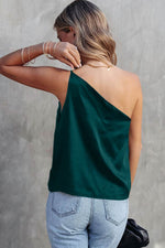 Load image into Gallery viewer, Sea Green Satin One Shoulder Loose Tank Top - Fashion Queen - 2