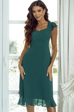 Load image into Gallery viewer, Sea Green Shirred Open Back Sweetheart Neck Ruffled Midi Dress - Fashion Queen - 1
