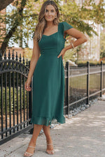 Load image into Gallery viewer, Sea Green Shirred Open Back Sweetheart Neck Ruffled Midi Dress - Fashion Queen - 10