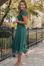 Load image into Gallery viewer, Sea Green Shirred Open Back Sweetheart Neck Ruffled Midi Dress - Fashion Queen - 12