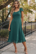 Load image into Gallery viewer, Sea Green Shirred Open Back Sweetheart Neck Ruffled Midi Dress - Fashion Queen - 13