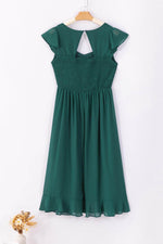 Load image into Gallery viewer, Sea Green Shirred Open Back Sweetheart Neck Ruffled Midi Dress - Fashion Queen - 16