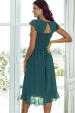 Load image into Gallery viewer, Sea Green Shirred Open Back Sweetheart Neck Ruffled Midi Dress - Fashion Queen - 2