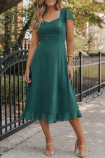 Load image into Gallery viewer, Sea Green Shirred Open Back Sweetheart Neck Ruffled Midi Dress - Fashion Queen - 7