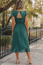 Load image into Gallery viewer, Sea Green Shirred Open Back Sweetheart Neck Ruffled Midi Dress - Fashion Queen - 8