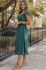 Load image into Gallery viewer, Sea Green Shirred Open Back Sweetheart Neck Ruffled Midi Dress - Fashion Queen - 9