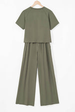Load image into Gallery viewer, Seagrass Raw Hem Loose Tee and Wide Leg Pants Set - Fashion Queen - 10