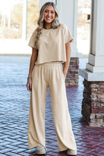 Load image into Gallery viewer, Seagrass Raw Hem Loose Tee and Wide Leg Pants Set - Fashion Queen - 21