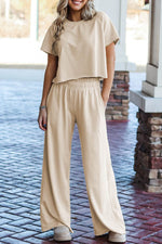 Load image into Gallery viewer, Seagrass Raw Hem Loose Tee and Wide Leg Pants Set - Fashion Queen - 4