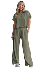 Load image into Gallery viewer, Seagrass Raw Hem Loose Tee and Wide Leg Pants Set - Fashion Queen - 8