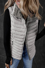 Load image into Gallery viewer, Silvery Plush Collared Quilted Zipped Puffer Vest - Fashion Queen - 1
