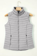 Load image into Gallery viewer, Silvery Plush Collared Quilted Zipped Puffer Vest - Fashion Queen - 15