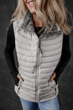 Load image into Gallery viewer, Silvery Plush Collared Quilted Zipped Puffer Vest - Fashion Queen - 3