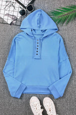 Load image into Gallery viewer, Sky Blue Casual Button Solid Patchwork Trim Hoodie - Fashion Queen - 13