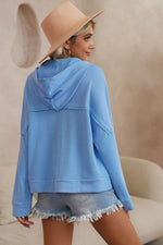 Load image into Gallery viewer, Sky Blue Casual Button Solid Patchwork Trim Hoodie - Fashion Queen - 2