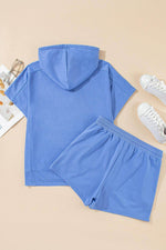 Load image into Gallery viewer, Sky Blue Casual Zipped Short Sleeve Hoodie and Shorts Set - Fashion Queen - 11