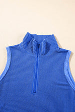 Load image into Gallery viewer, Sky Blue Corded Collared Half Zip Tank Top Two Piece Shorts Set - Fashion Queen - 13