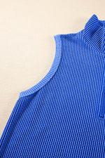 Load image into Gallery viewer, Sky Blue Corded Collared Half Zip Tank Top Two Piece Shorts Set - Fashion Queen - 15