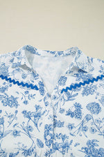 Load image into Gallery viewer, Sky Blue Floral Print Collared V Neck Ric-rac Trim Plus Size Mini Dress - Fashion Queen - 12