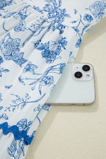 Load image into Gallery viewer, Sky Blue Floral Print Collared V Neck Ric-rac Trim Plus Size Mini Dress - Fashion Queen - 13