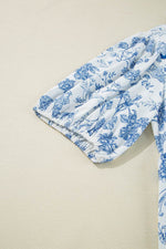 Load image into Gallery viewer, Sky Blue Floral Print Collared V Neck Ric-rac Trim Plus Size Mini Dress - Fashion Queen - 15