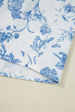 Load image into Gallery viewer, Sky Blue Floral Print Collared V Neck Ric-rac Trim Plus Size Mini Dress - Fashion Queen - 16