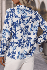 Load image into Gallery viewer, Sky Blue Floral Print Notched Neck Elegant Blouse - Fashion Queen - 2