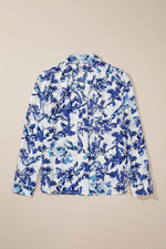 Load image into Gallery viewer, Sky Blue Floral Print Notched Neck Elegant Blouse - Fashion Queen - 7