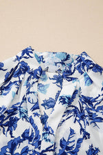 Load image into Gallery viewer, Sky Blue Floral Print Notched Neck Elegant Blouse - Fashion Queen - 9