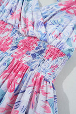 Load image into Gallery viewer, Sky Blue Floral Spaghetti Strap Surplice Neck Shirred Waist Mini Dress - Fashion Queen -  10