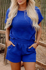 Load image into Gallery viewer, Sky Blue Jacquard Textured Buttoned Tee and Shorts Set - Fashion Queen - 7