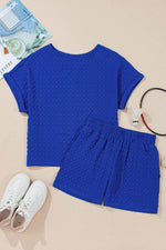 Load image into Gallery viewer, Sky Blue Jacquard Textured Buttoned Tee and Shorts Set - Fashion Queen - 8