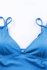 Load image into Gallery viewer, Sky Blue Orange Adjustable Straps Ribbed Knit One Piece Swimsuit - Fashion Queen - 12
