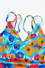 Load image into Gallery viewer, Sky Blue Orange Adjustable Straps Ribbed Knit One Piece Swimsuit - Fashion Queen - 19