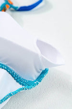 Load image into Gallery viewer, Sky Blue Orange Adjustable Straps Ribbed Knit One Piece Swimsuit - Fashion Queen - 26