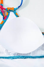 Load image into Gallery viewer, Sky Blue Orange Adjustable Straps Ribbed Knit One Piece Swimsuit - Fashion Queen - 27