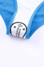 Load image into Gallery viewer, Sky Blue Orange Adjustable Straps Ribbed Knit One Piece Swimsuit - Fashion Queen - 9