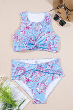 Load image into Gallery viewer, Sky Blue Plus Size Floral Print Twisted High Waist Bikini Set - Fashion Queen - 10